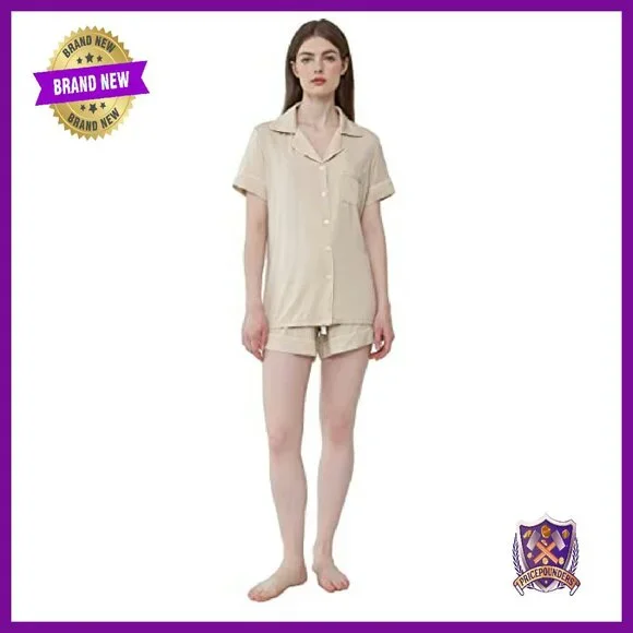 Bamboo Viscose Short Sleeve Pajama Set S-XXL Summer Cooling Comfy